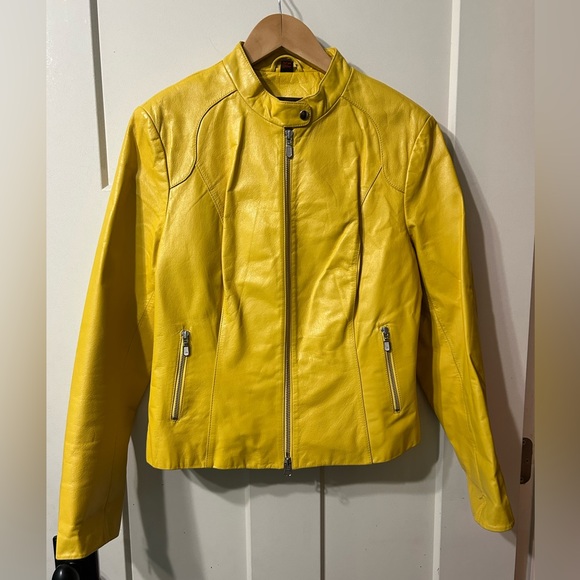 Vintage Danier Mustard Yellow Genuine Leather Jacket Lined zipper - Picture 1 of 9